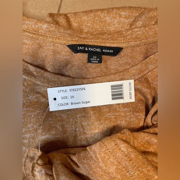 Zac & Rachel Women’s Plus Blouse New Brown Shimmer Lace Sleeves 2X - Picture 6 of 9